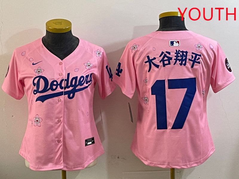 Youth Los Angeles Dodgers #17 Ohtani Pink Sakura Edition 2025 Nike MLB Jersey style 1